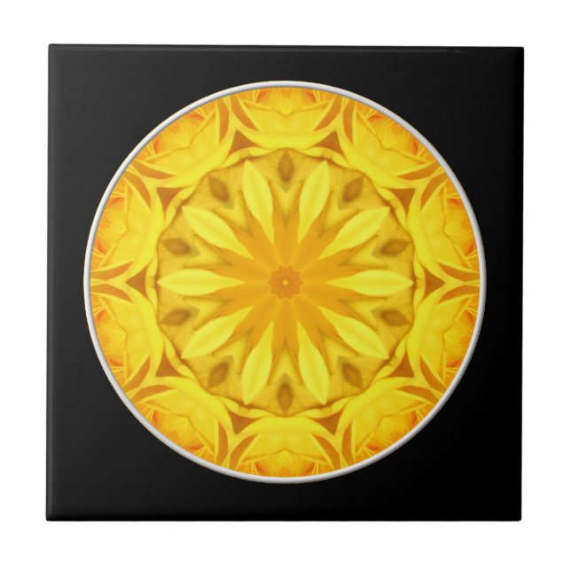 Azulejo De Cerámica Kaleidoscopio rosa amarillo (Frente)