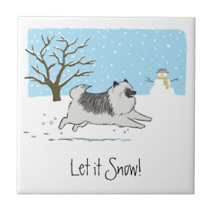 Azulejo De Cerámica Keeshond: "Dejen que nieve"