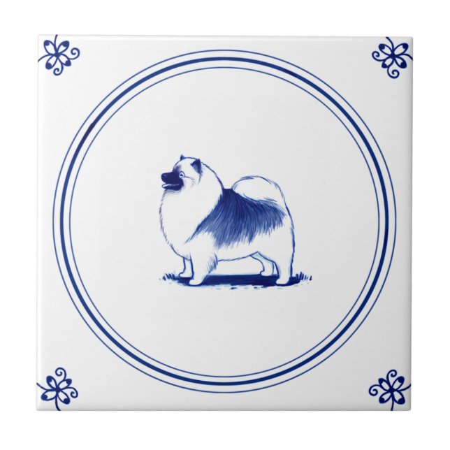 Azulejo De Cerámica Keeshond estilo holandés (Frente)