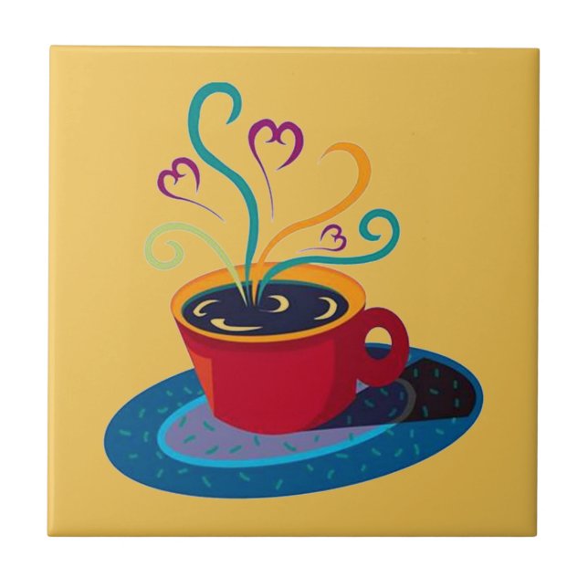 Azulejo De Cerámica Kitchen Tile Trivet Coffee Cup Love Tea Bar Klatch (Frente)