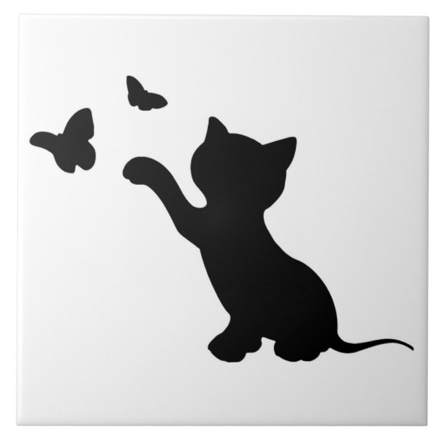 AZULEJO DE CERÁMICA KITTEN JUGANDO CON MARIPOSAS (Frente)