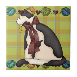 Azulejo De Cerámica Kitty en Plaid Tile Trivet