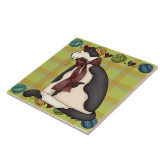Azulejo De Cerámica Kitty en Plaid Tile Trivet