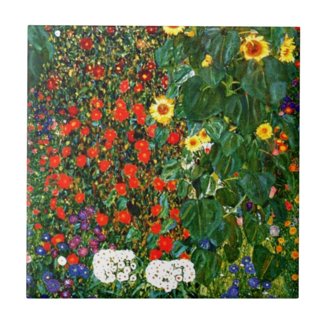 Azulejo De Cerámica Klimt - Jardín de granja con girasoles (Frente)