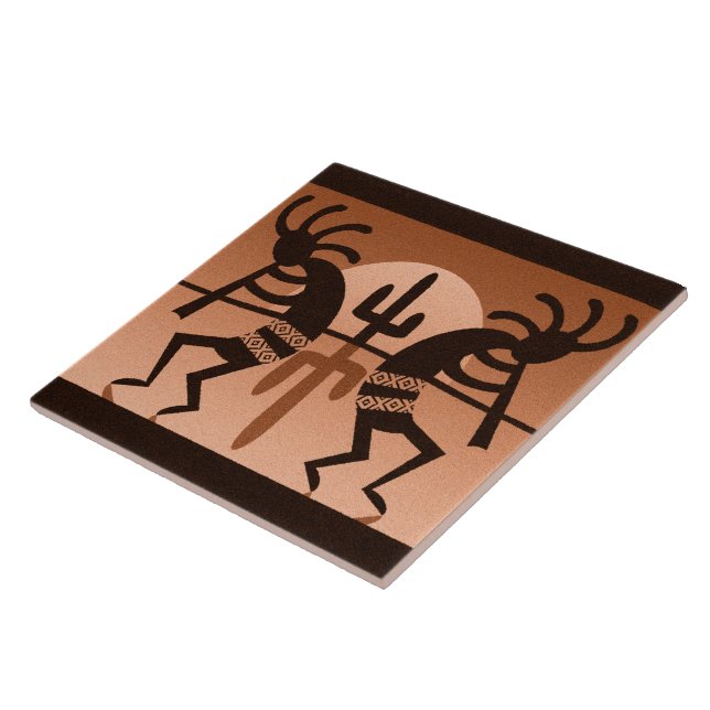 Azulejo De Cerámica Kokopelli Desert Sun Cactus Tile Cerámico Suroeste (Lado)