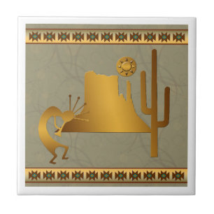 Azulejo De Cerámica Kokopelli Mesa & Cactus Set #2
