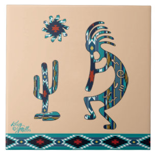 Azulejo de cerámica Kokopelli turquesa