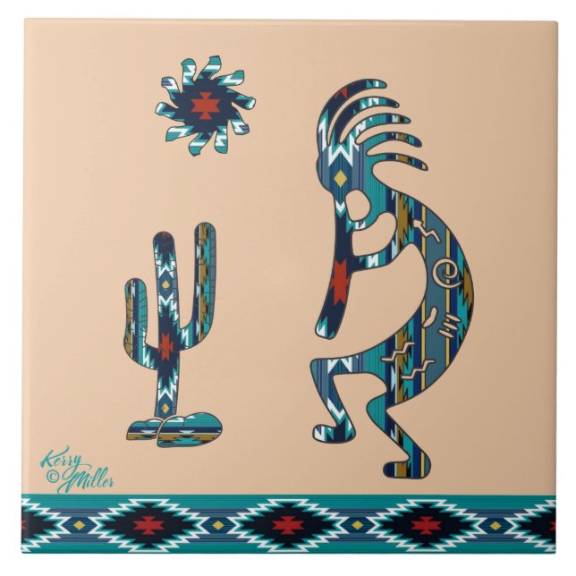 Azulejo de cerámica Kokopelli turquesa (Frente)