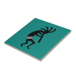 Azulejo De Cerámica Kokopelli, Verde azulado Y Negro Del Suroeste