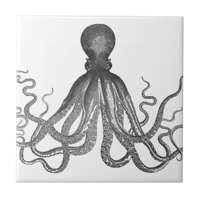 Azulejo De Cerámica Kraken - Octopus gigante negro / Cthulu (Frente)