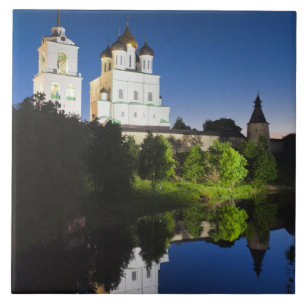 Azulejo De Cerámica Kremlin de Pskov y Catedral de la Trinidad