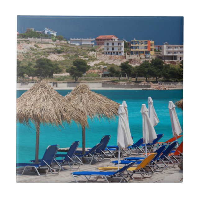 Azulejo De Cerámica Ksamil, ciudad frente a la playa (Frente)