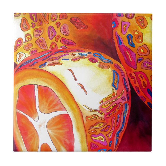 Azulejo De Cerámica Kumquats naranja cítrico acuarela arte (Frente)
