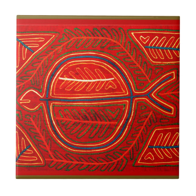 Azulejo De Cerámica Kuna Mola Stingray (Frente)