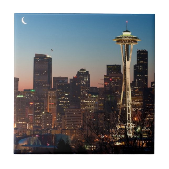 Azulejo De Cerámica La bandera americana vuela entre la luna de (Frente)