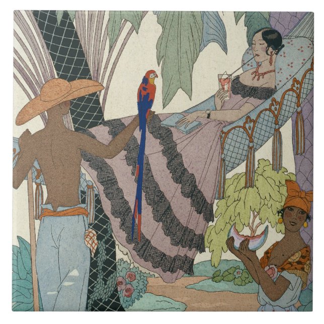 Azulejo De Cerámica La belleza ociosa (impresión del pochoir) (Frente)