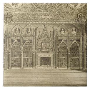 Azulejo De Cerámica La biblioteca, grabada por Godfrey, de 'Descriptio