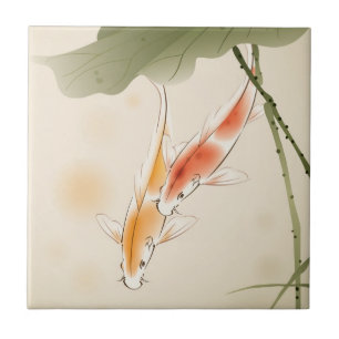 Azulejo De Cerámica La carpa japonesa pesca la natación en la charca