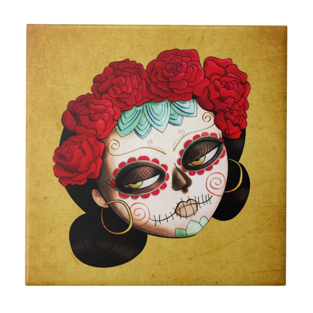 Azulejo De Cerámica La Catrina - Dia de Los Muertos Girl (Frente)
