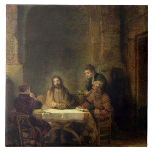 Azulejo De Cerámica La cena en Emmaus, 1648 (aceite en el panel)