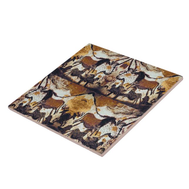 Azulejo De Cerámica La cueva garabatea a caballos Trivet (Lado)