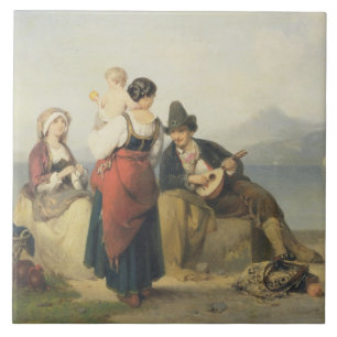 Azulejo De Cerámica La familia napolitana, 1865 (aceite en el panel)
