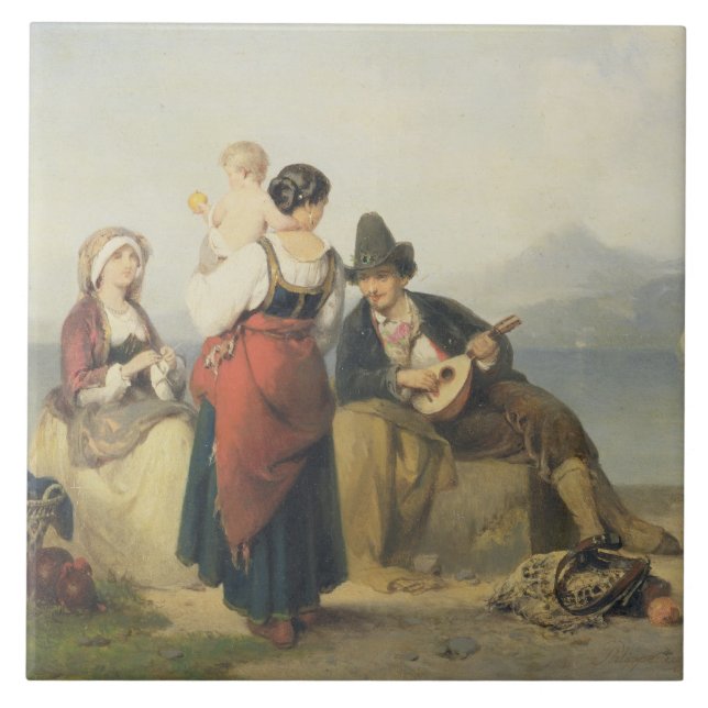 Azulejo De Cerámica La familia napolitana, 1865 (aceite en el panel) (Frente)