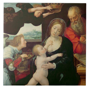 Azulejo De Cerámica La familia santa, 1522 (aceite en el panel)