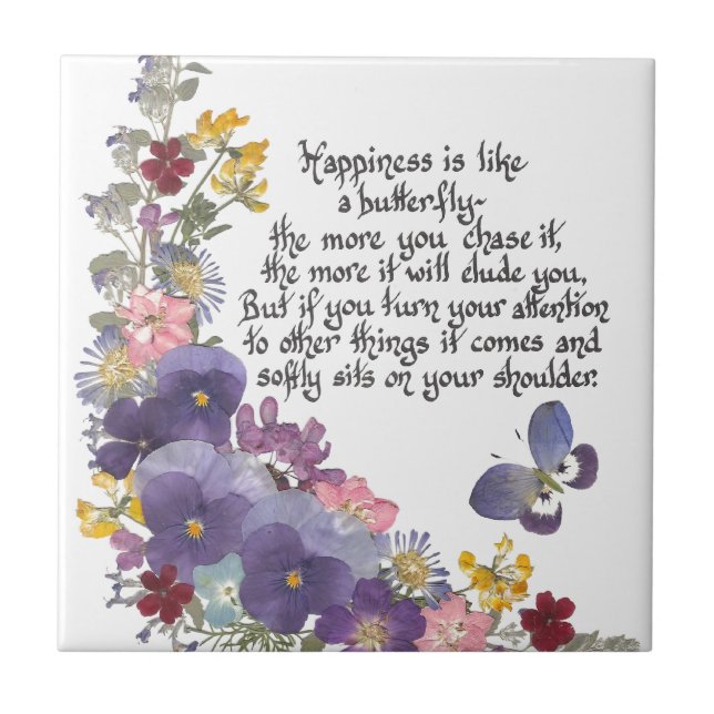 Azulejo De Cerámica La felicidad es como una mariposa (Frente)