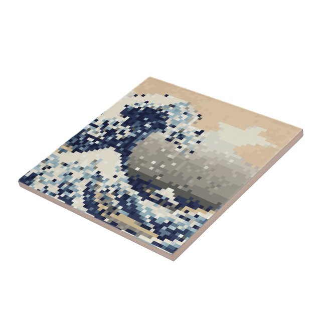 Azulejo De Cerámica La gran onda del arte del pixel del pedazo de (Lado)