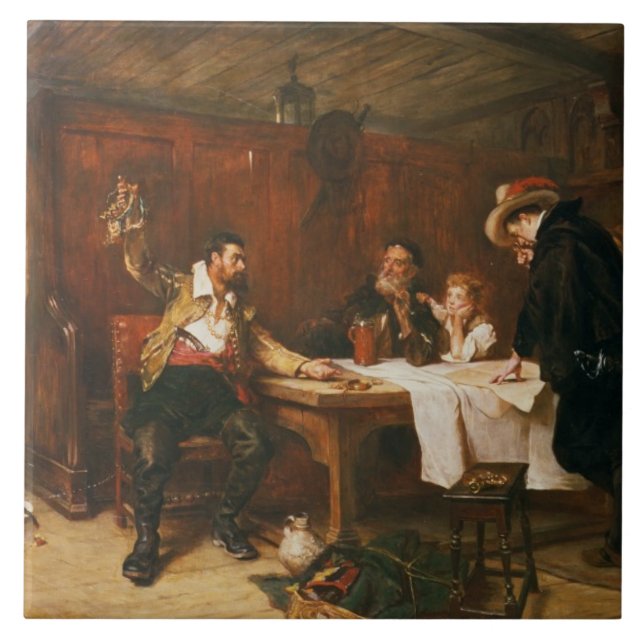 Azulejo De Cerámica La historia del Bucanero (aceite en lona) (Frente)