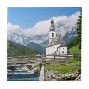 Azulejo De Cerámica La iglesia parroquial de Ramsau en Baviera, Aleman