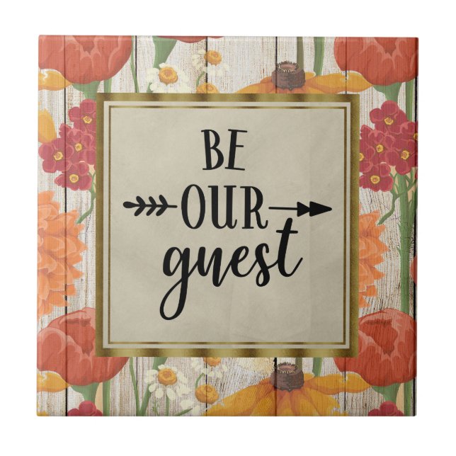 Azulejo De Cerámica La Madera Rústica Floral Naranja Rojo Sea Nuestro  (Frente)