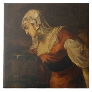 Azulejo De Cerámica La mujer de Samaria en bien, c.1560 (aceite en c