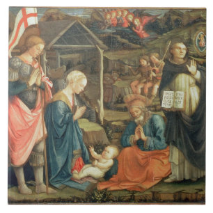 Azulejo De Cerámica La natividad con los SS. Michael y Dominic, 1470
