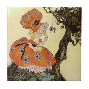 Azulejo De Cerámica La pequeña Miss Muffet y la araña, vintage Madre G