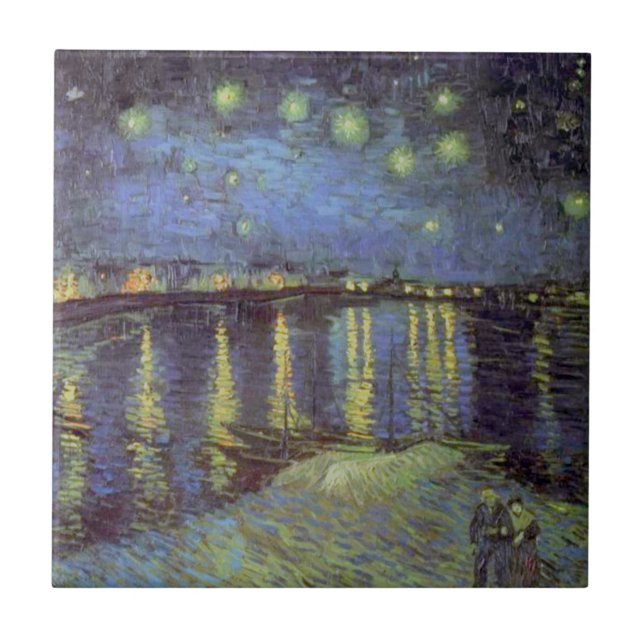 Azulejo De Cerámica La pintura nocturna estelar de Van Gogh (Frente)