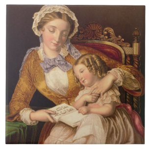 Azulejo De Cerámica La primera lección, pub. por Baxter, 1855