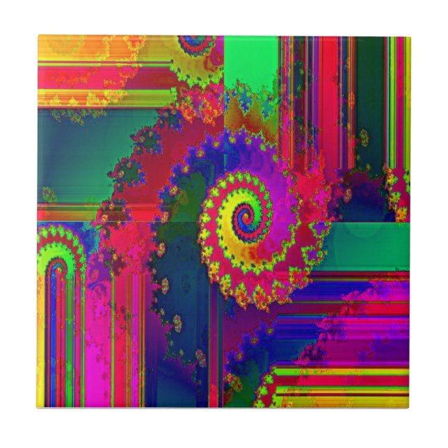 Azulejo De Cerámica La sangría colorea fractal (Frente)