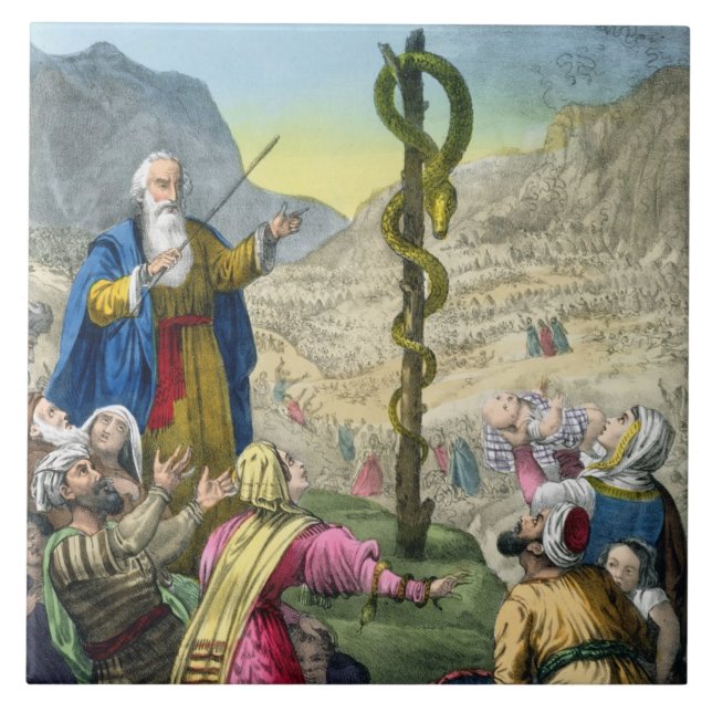 Azulejo De Cerámica La serpiente descarada, de una biblia impresa por (Frente)