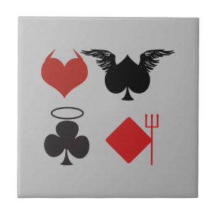 Azulejo De Cerámica La tarjeta Angel y el diablo se adaptan al gris