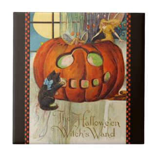 Azulejo De Cerámica La vara Halloween de la bruja