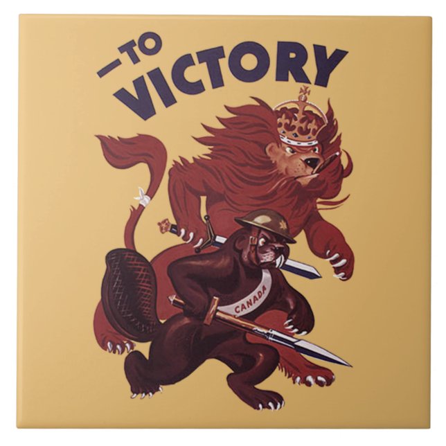 Azulejo De Cerámica La Victoire Nous Canada ~ To Victory Canada 1941 ~ (Frente)