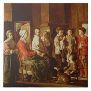 Azulejo De Cerámica La visita a la abuela (aceite en lona)