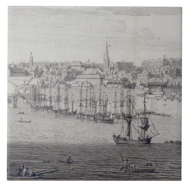 Azulejo De Cerámica La vista del sur de Berwick sobre tweed, c.1743-45 (Frente)