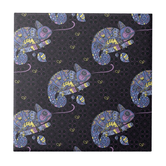 Azulejo De Cerámica Lagarto de Zentangle (Frente)