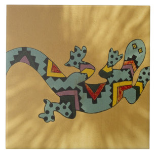 Azulejo De Cerámica Lagarto geco pintado en la pared, Tucson, Arizona,