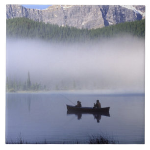 Azulejo De Cerámica Lago acuático de pesca de canoa, Banff National