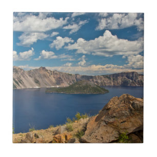 Azulejo De Cerámica Lago Crater y Wizard Island, Crater Lake