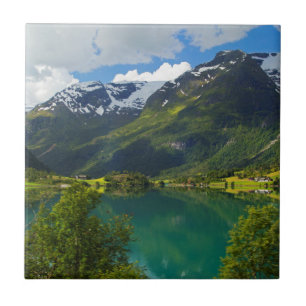 Azulejo De Cerámica Lago Floen escénico, Noruega